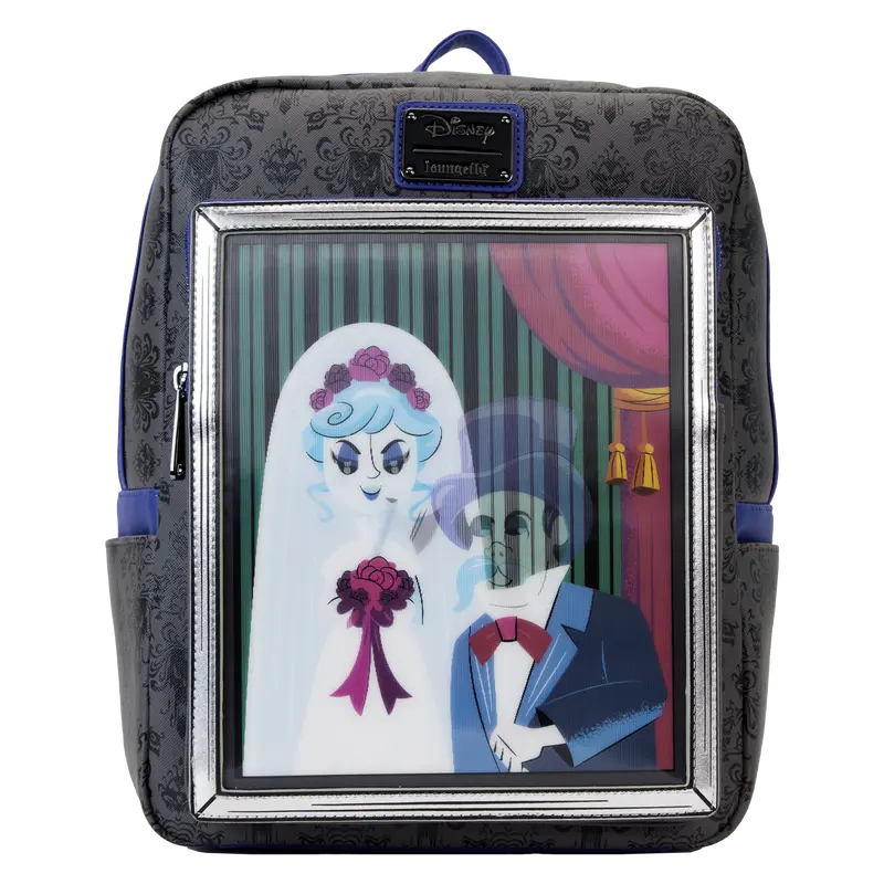 Black Widow Bride Mini Backpack, Gothic Lenticular Portrait Bag in Vegan Leather with Wallpaper Print and Adjustable Straps, Backpacks