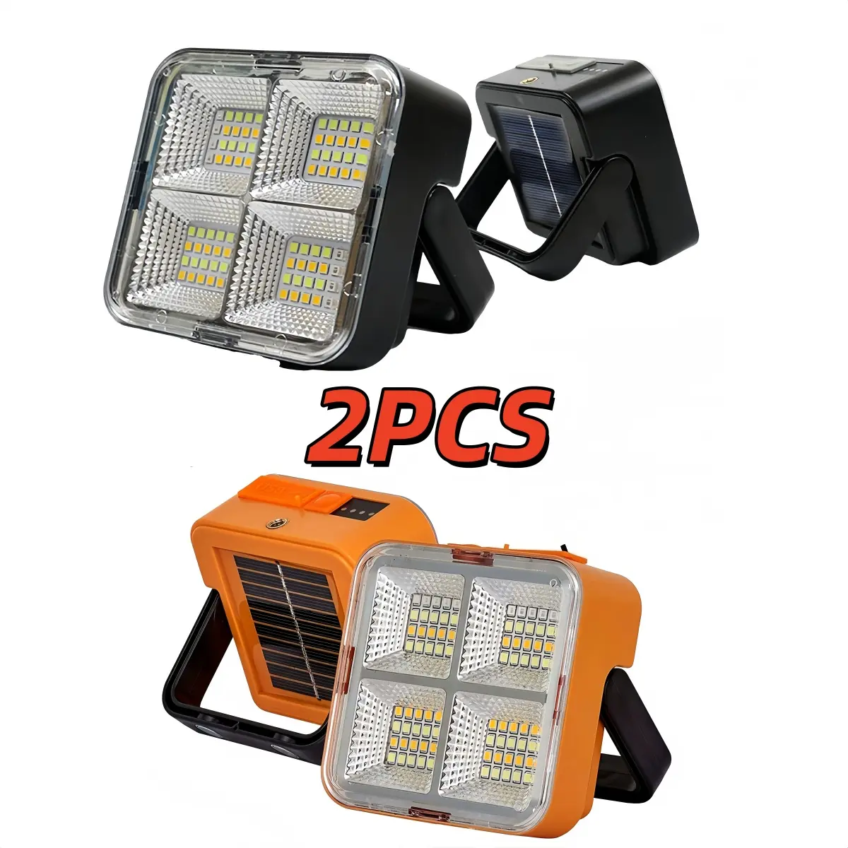 2pcs portable solar rechargeable outdoor camping hand lamp, led tent lamp, Camping Lights with 90-degree rotatable retractable handle.