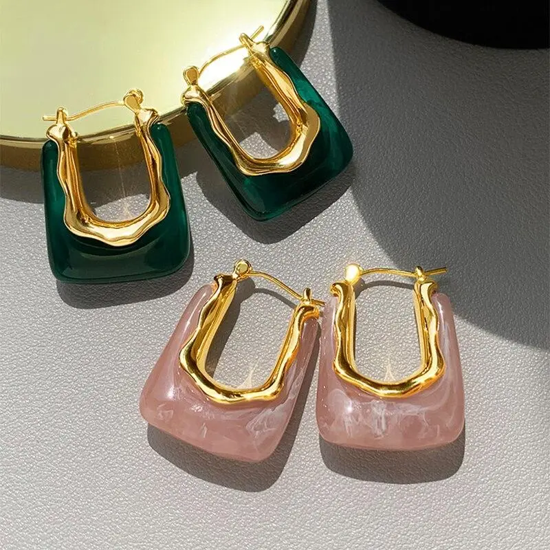 Green Pink Transparent Resin Earrings For Women Girls Geometric Irregular Stud Earrings 2023 New Trendy Ear Jewelry for Party K-