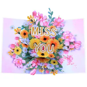 3D MISS YOU Valentine’s & Anniversary Card, 3D Flower Card, Romantic Missing You Card for Wife, Husband, Lover or Couple, Wedding Anniversary, Valentine’s Day and Birthday Gift, Also Suitable for a Long-Distance Family Member or Friend (6×8 in)