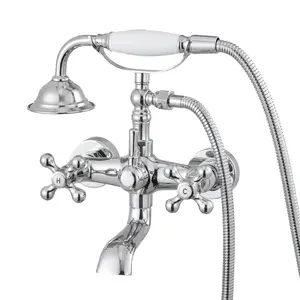 VEVOR Clawfoot Tub Faucet, Wall Mount Bathtub Faucets with Handheld Shower, Vintage Polished Chrome Clawfoot Tub Filler Faucet Shower Kit with Adjustable Swing Arms & 360 °   Rotation Spout for Bathtubs