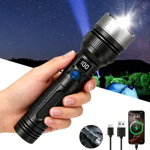 Outdoor Flashlight and Portable Power Bank 2200-Lumen Adjustable Focus LED Flashlight Smart Digital Display and IPX4 Water Resistance Rating Ideal for Camping Gatherings, Outdoor Construction Sites, and Emergency Situations SummerVibes fathersdaygiftid