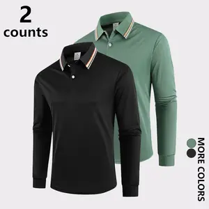 Men's Business Casual Golf Polo Shirt - Long Sleeve Breathable Moisture-Wicking, 100% Polyester for Daily & Golf Outfits