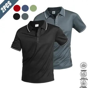Men’s outdoor quick-dry contrast-color collared polo shirt, two-pack set; casual athletic and business styles. High-stretch, breathable quick-dry fabric that wicks sweat and stays close to the skin without feeling clingy. Classic contrast-color collar des