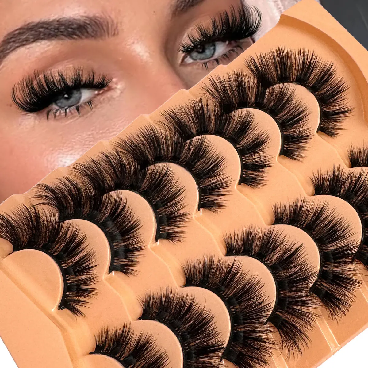 UMIRYAO 7 Pairs New Arrival Russian Volume Cat Eye Mink False Eyelashes, Natural DD Curl Fluffy Faux Mink Lashes, Drama Curly Mink Lash Extensions, Handmade For Natural Look