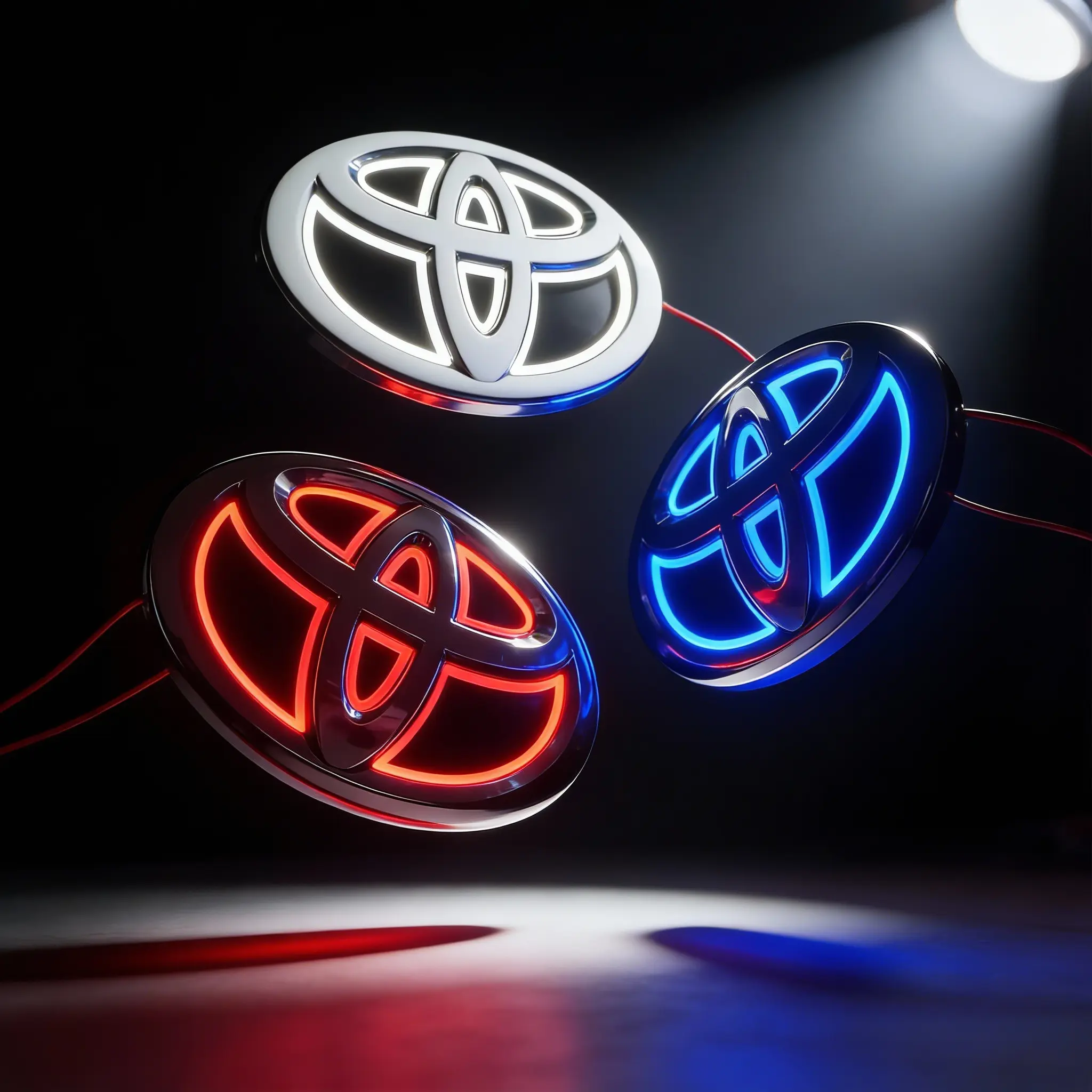 3D LED Luminous Emblem Sticker, Car Front Grille & Trunk Logo Retrofit Accessory for Toyota Corolla, Reiz, PRADO, Yaris, LAND CRUISER, Camry, Vios, Highlander, Led Sticker