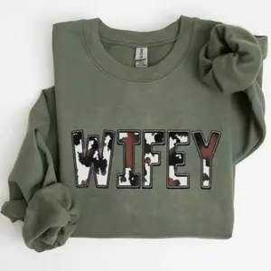 Western Wifey Sweatshirt & Tshirt Cow Print Wifey Sweatshirt Printed Classic Cotton OEKO-TEX Certified Low Impact Dyes