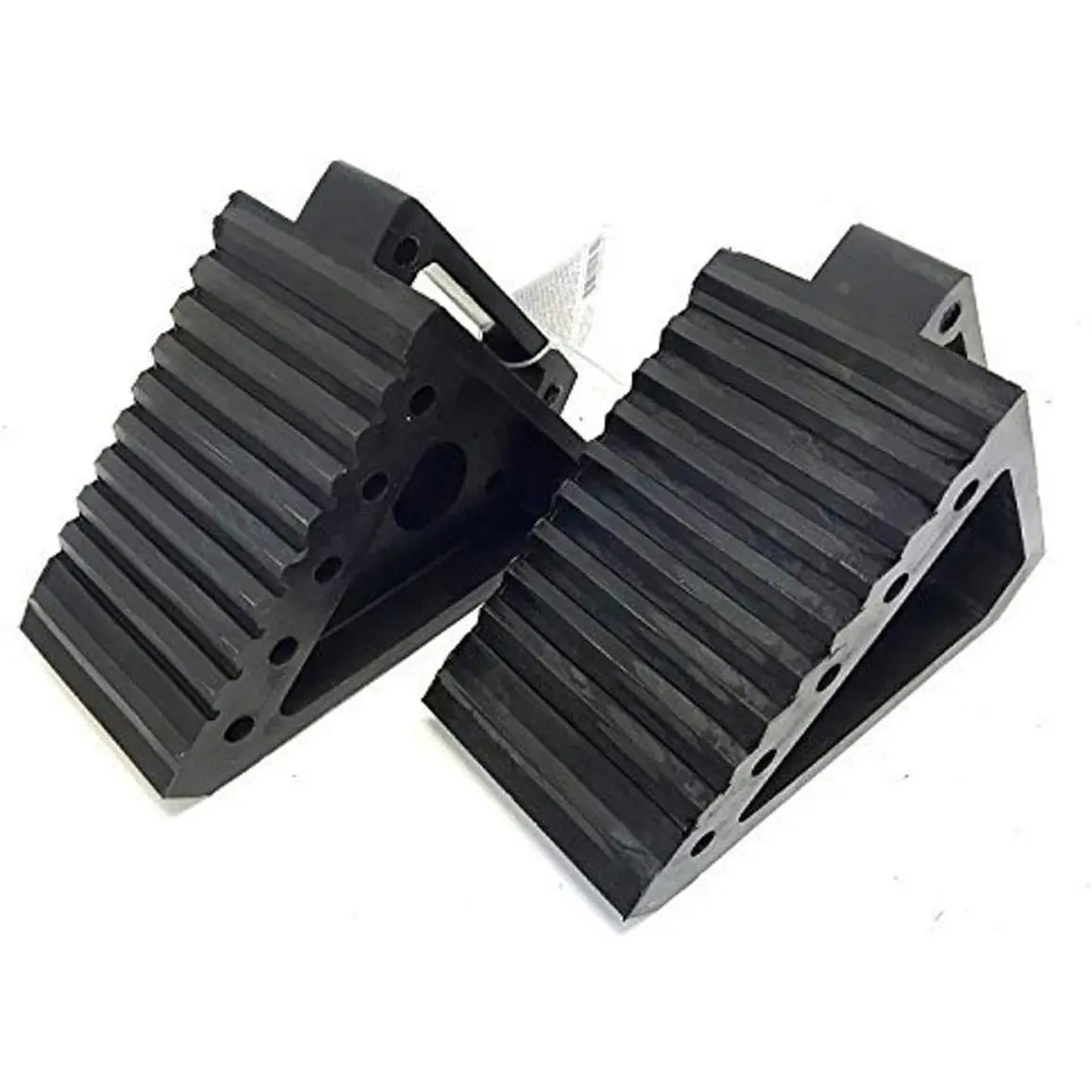 2-Pack Heavy Duty Solid Rubber Wheel Chocks, Anti-Slip Tire Stoppers for Trailer, RV, Truck, Vehicle, Garage Safety, 8" x 4" x 6" (70472 Black)