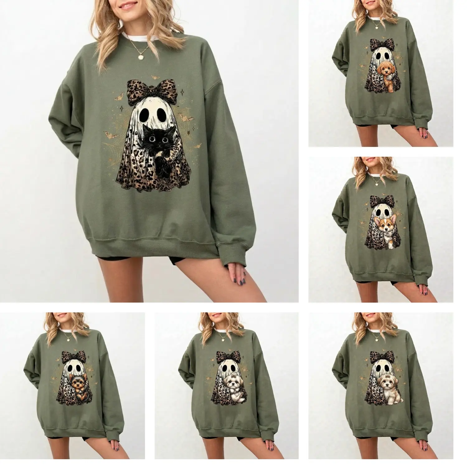Custom Ghost Pet Sweatshirt, Personalized Dog Cat Halloween Hoodie, Cute Spoooky Season Crewneck, Custom Pet Portrait Gift for Pet Lovers
