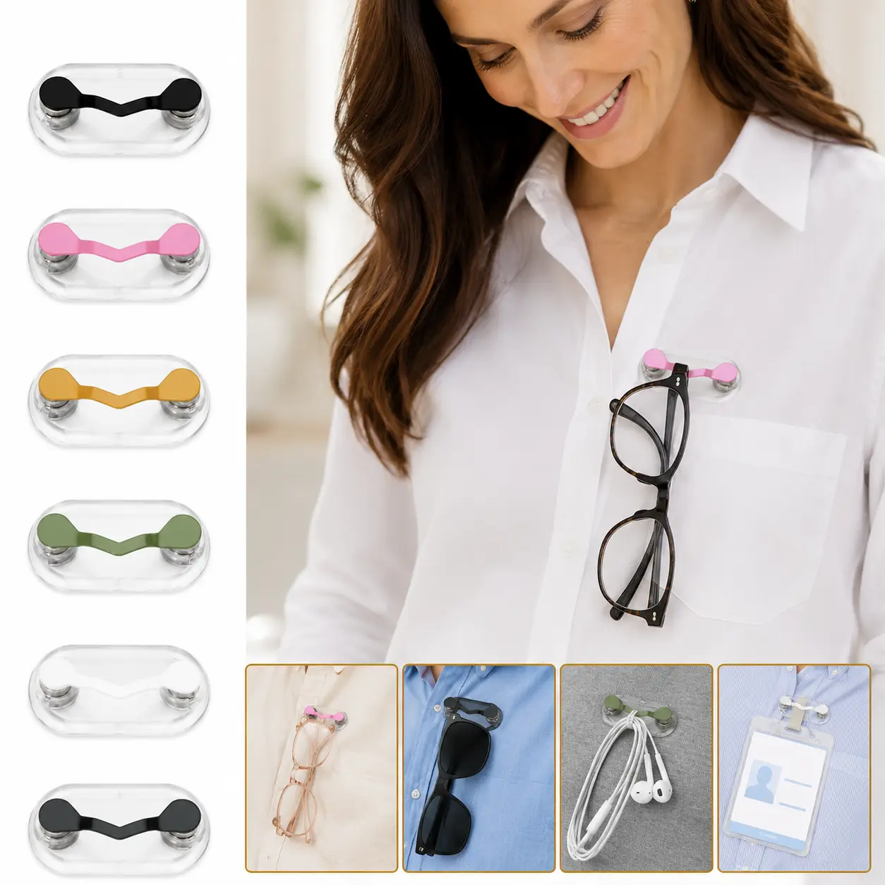 Magnetic Glasses Holder – Strong Grip Eyewear Clip for Readers, Sunglasses & Blue Light Glasses