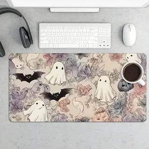 Large Halloween Gaming Mouse Pad & Desk Mat with Spooky Ghosts and Floral Design for Festive Office Decor Desk Accessories, Desktop Accessory