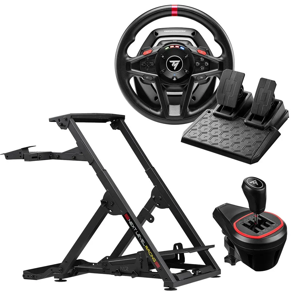 Next Level Racing Wheel Stand 2.0, Bundle with T128 Racing Wheel, Pedal Set and TH8S Add-On Shifter