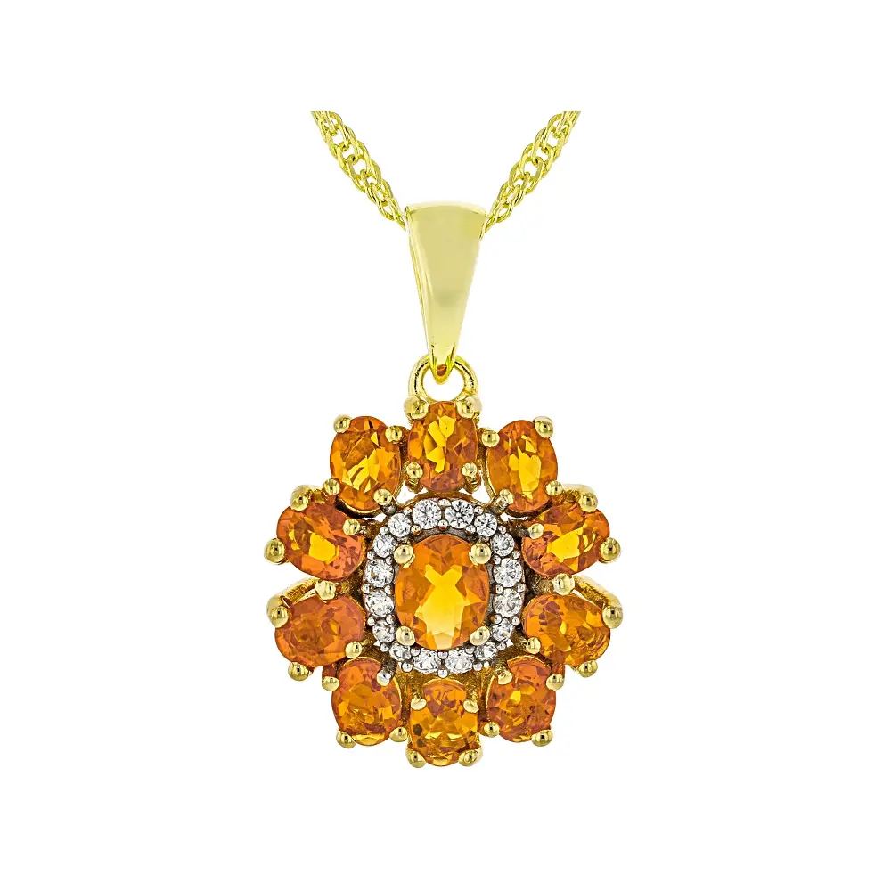 JTV Orange Fire Opal With White Zircon 18k Yellow Gold Over Sterling Silver Pendant With Chain 1.19ctw