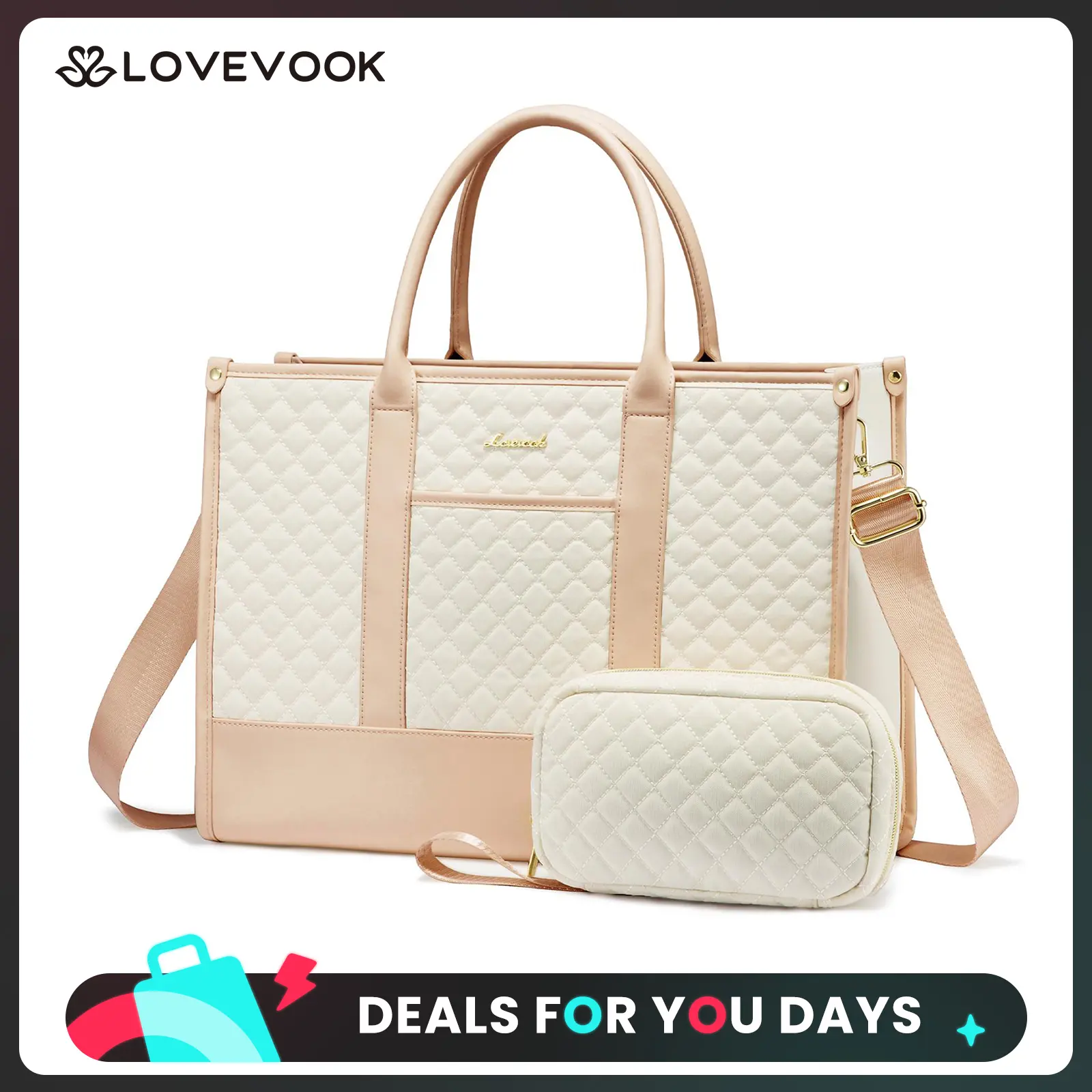 LOVEVOOK Laptop Tote Bags for Women,15.6-17.3 inch Laptop Work Bags with Clutch Purse,Shoulder Bag with Adjustable Straps & 2 Cup Holders, Womens Briefcase for Travel, Teacher, Doctor, Nurse and Chic Woman,DealsForYouDays