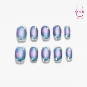 U1 Nails Handmade Craft Unicorn Press-On Nails - Vibrant Blue & Purple Shades, Iridescent Sparkle Shine Finish, Glitter Accents, Easy-to-Apply for Stylish Manicures