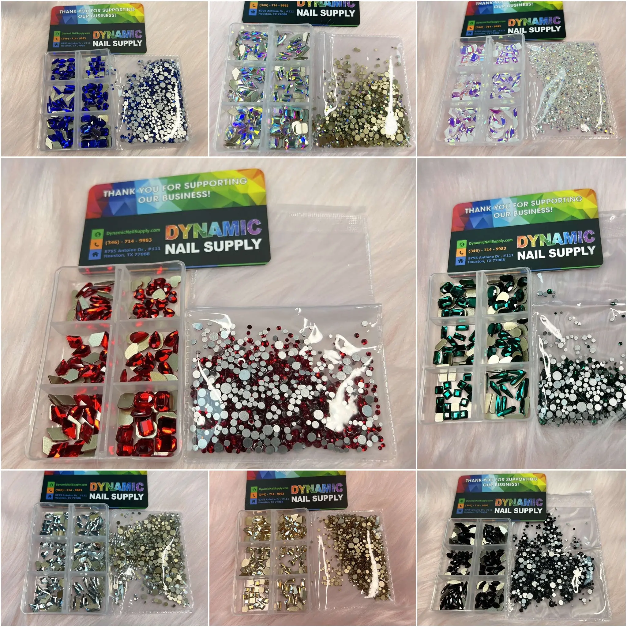 Rhinestone set includes 6 big shapes and mixed-sizes round shapes