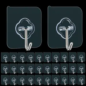 Adhesive Hooks, 32 Pack 33lb(Max) Sticky Hooks, Transparent  Removable Adhesive Hooks for , Wall Hooks for  Can be Use for Kitchen Bathroom Shower Outdoor  Improvement