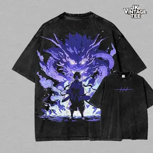 Sasuke Uchiha Naruto Washed T-Shirt – 2025 Vintage Oversized Anime Streetwear, Eternal Mangekyo Sharingan, Curse Mark Mode Graphic Tee, Shinobi Aesthetic, Gym & Casual Wear