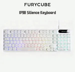 FURYCUBE IP98 YS Wired Wireless Silent Membrane Keyboard with Rotary Knob, RGB Lighting White Green Pink Foundation Color ABS + PC Keycaps Keyboard PC Accessories for Gaming Room Decor Office Setup