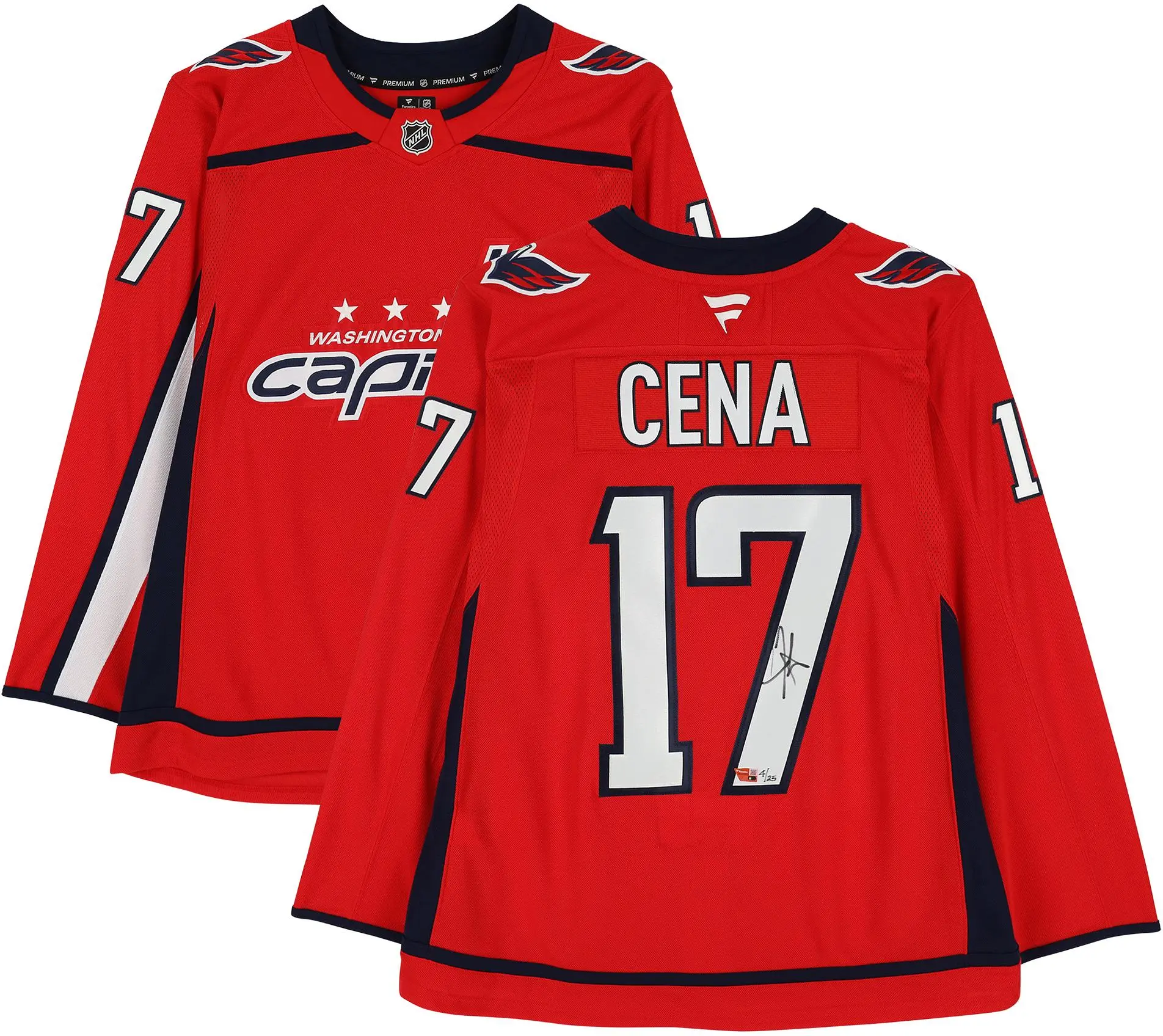 John Cena WWE Autographed Red Washington Capitals Fanatics Premium Jersey - Limited Edition of 25 - Fanatics Authentic Certified