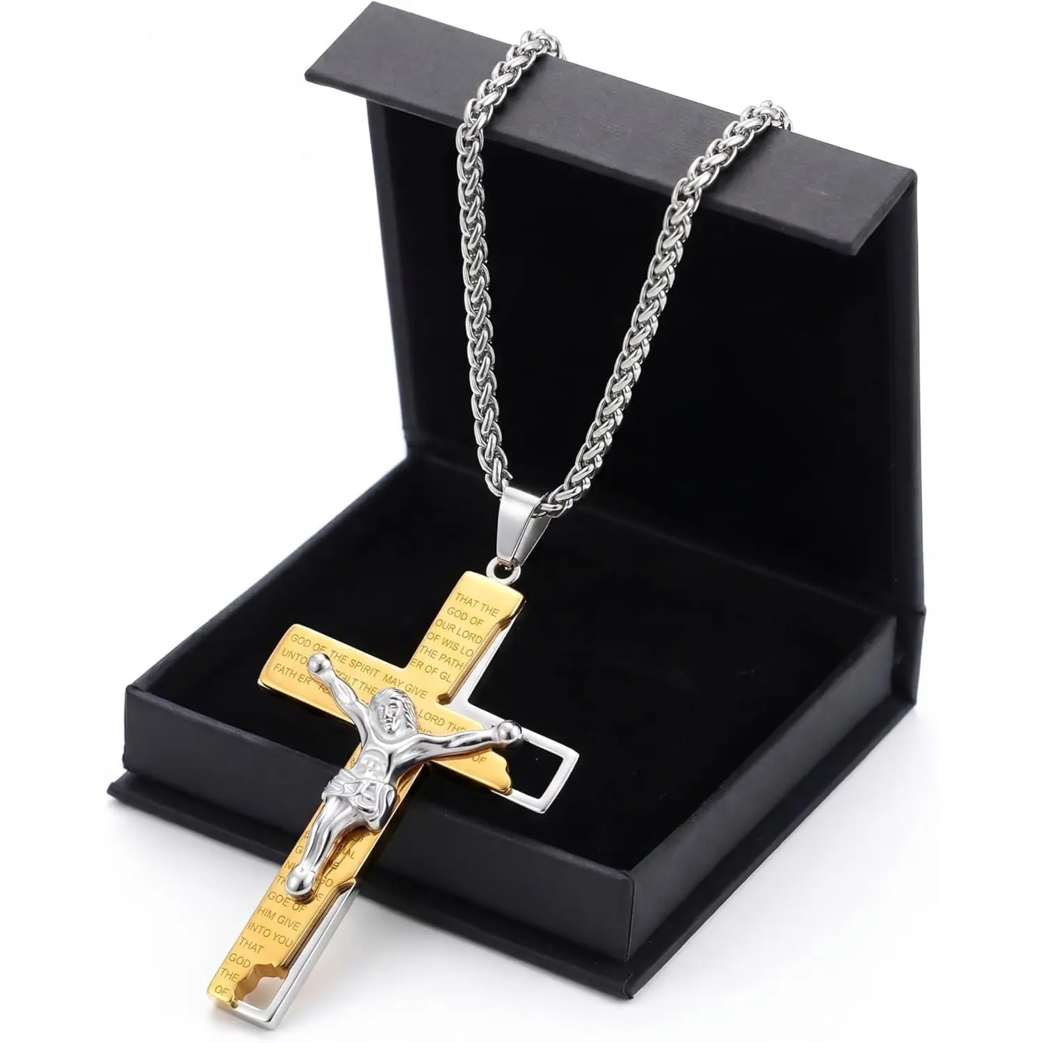 YADOCA Crucifix Cross Necklace for Men Women Stainless Steel Pendant Necklace Mens Jesus Cross Necklaces Gold Silver Black Mens Chain Necklaces Jewelry Religious Gifts for Women Men 22-26 Inches