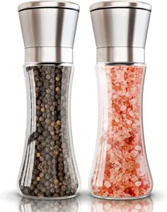 Salt and Pepper Grinder,Condiment Set,Himalayan Pink Salt & Peppercorn Mills with Adjustable Coarseness Glass Body Shakers,No Salt/Pepper Included(2 Pack) (200ml)