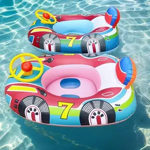 Car Design Inflatable Swimming Pool Floats, Cute Car Design Kids Toddler Inflatable Summer Beach Floatie Boat, Swimming Ring with Handles, Swimming Pool Floaters, Water Floating Mat, Pool Floaties, Inflatable Pool Lounge
