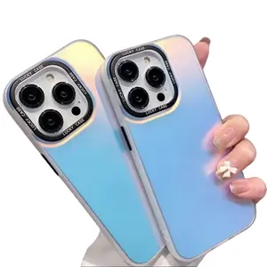 Dynamic Holographic iPhone Case for X/XS 11 12 13 14 15 16 17 PRO/PROMAX/PLUS/AIR Series, IMD Process Iridescent Gradient, Chameleon Effect Back, Black Lens Frame & Buttons, Slim Shockproof Aesthetic Cover for Women Girls