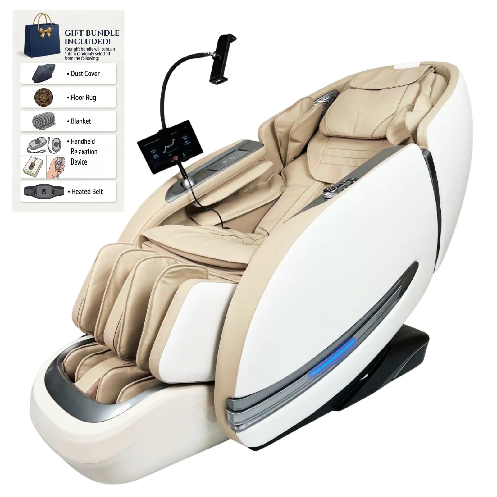 3xrelax BV-2 Massage Chair Shiatsu Massage Chair with Zero Gravity mode, Thai Massage mode, Heated, S & L shaped Track, Voice Control & Remote Control, Phone Holder, Remote Phone Controller, Blue-tooth Speakers, Home Appliances Creamy/Black/Dark Brown