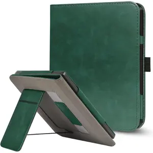 Stand Case for 7" Kobo Libra Colour (2024) / Kobo Libra 2 (2021) eReader,Durable PU Leather Cover with Auto Sleep Wake, Card Slot, Hand Strap Feature,Compatible with Model N428 & N418,Midnight Green