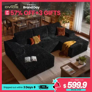 【3 Packages Shipping】Ovios 115" Galaxy Stardust Shimmer Plush Modular Couch with Ottoman&Chaise, No Assembly Required - Boneless L/U-Shaped Sectional Sofa Set with Flexible Configuration - 115"W x 70"D x 30"H, 3 Seater