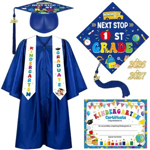 Kindergarten Preschool Graduation Cap Gown Set with Stole Certificate 2026 2027 Charms Tassel, Graduation Gifts