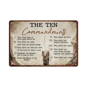 12×8 Inch The Ten Commandments Vintage Metal Sign, Christian Religious Aluminum Wall Decor, Pre-drilled Scripture Plaque for Church Home, Inspirational Faith Gift