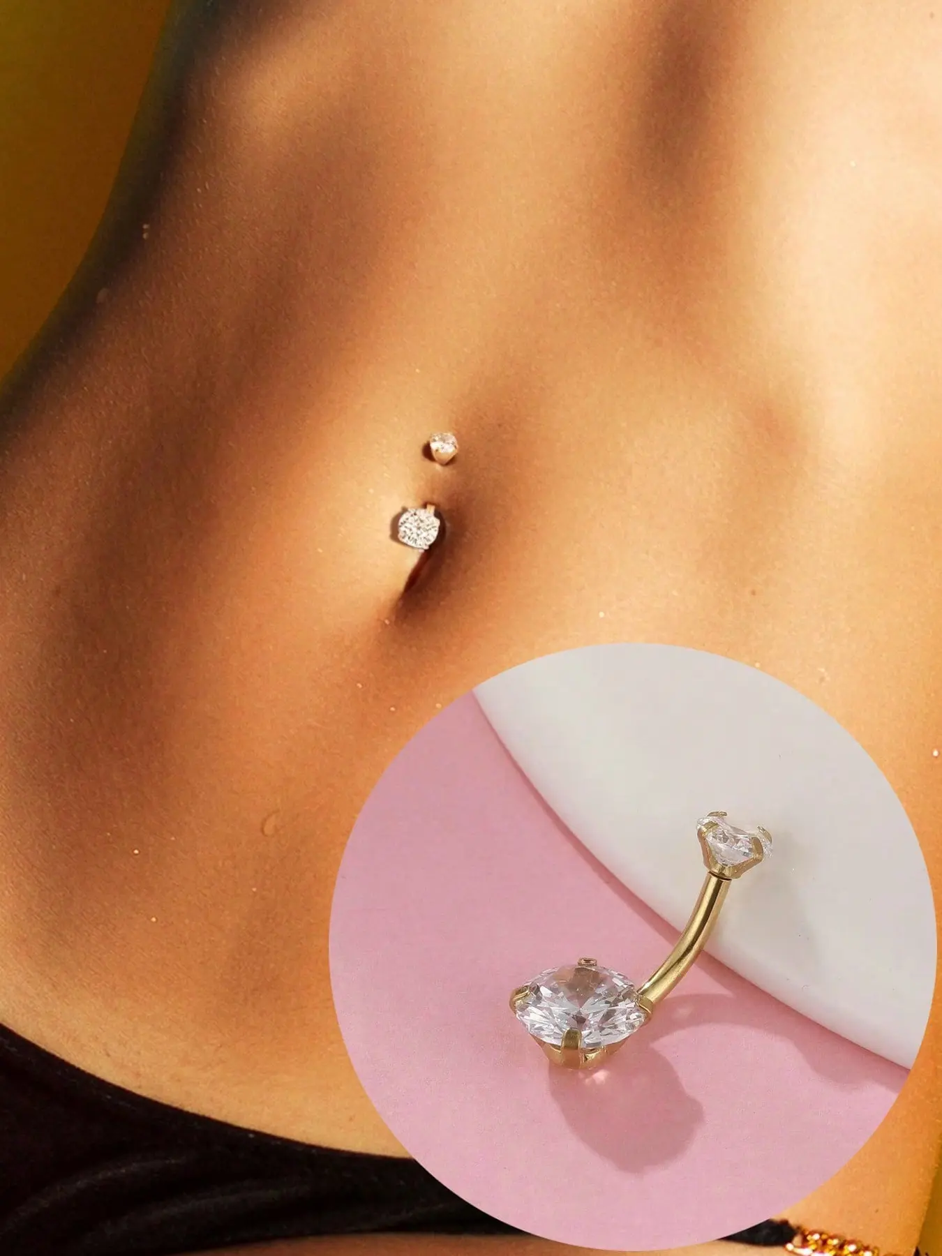 Funky Stainless Steel Cubic Zirconia Decor Navel Belly Ring For Women For Body Decoration, Belly Button Piercing Ring, Body Jewelry, Chic Body Jewelry, Decorative Belly Ring, Bellybar
