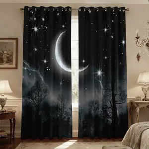 2 panels Galactic starry sky and dark forest blackout curtains, Home Decoration Curtain, with a looped top for easy hanging, suitable for privacy protection in bedrooms, living rooms, kitchens, or party spaces, Curtain for Windows, Window Curtain