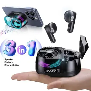 New 3 in 1 Headphone with Magnetic Rechargeable Bluetooth Speaker Multifunctional Portable Speaker with Multi Color Light Show 3D Surround Sound Effect Phone Stand for iPhone Android, Holder, Wireless Earphones Battery, Audio Equipment & Earphone, Earbuds
