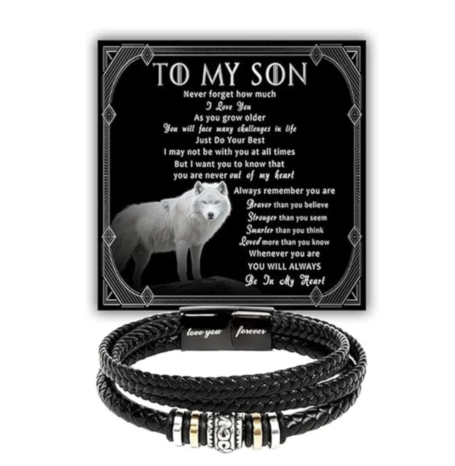 To My Son Leather Bracelet – Meaningful Gift from Mom and Dad, Stylish Jewelry Keepsake for Sons, Perfect Present for Christmas, Graduation, Birthday – Includes Heartfelt Message Card and Elegant Gift Box to Celebrate Family Bond