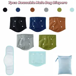 7pcs Reusable Male Dog Diapers, Waterproof Absorbent Pet Nappies, Breathable Mesh Fabric, Leakproof Belly Band, Includes Storage Bag