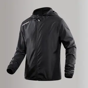 Black Men's Hooded Sun Protection Jacket | Night Running Reflective Safety | Ultra-thin Fabric & Breathable Vents
