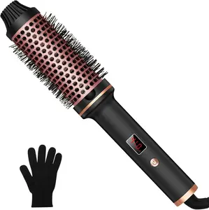 Dual-Function 3-in-1 Hair Curling & Straightening Thermal Brush with Thermostatic Control, Fast Heating Suitable for Wet/Dry Use, Ceramic Round, Dual Voltage Hair Styler for Wet/Dry Hair Curling Iron for & Travel,comfort hair curler