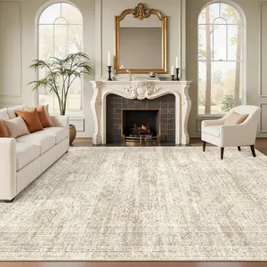 Vintage Beige Rug Soft Washable Non-Slip Stain for Living Room Bedroom Dining Room Resistant Farmhouse Nursery Home Office