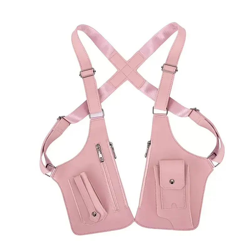 Waterproof PU Leather Double Shoulder Armpit Crossbody Bag for Adults, Multi-Zipper Pockets, Adjustable Straps, Tactical Look, Outdoor Sports Gym Gear, Birthday Gift Option, Casual