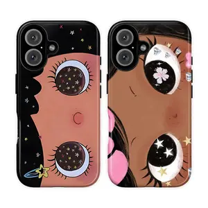 Dreamy INS Glittering Big Eyes Comic Girl Lovely Phone Case, Cute Y2K Kawaii Aesthetic Big Eyelash Tough Protective Cover, For iPhone 11–17 Pro Max X XS & Samsung Galaxy S21–S25 Plus Ultra, Perfect Gift for Her & Him