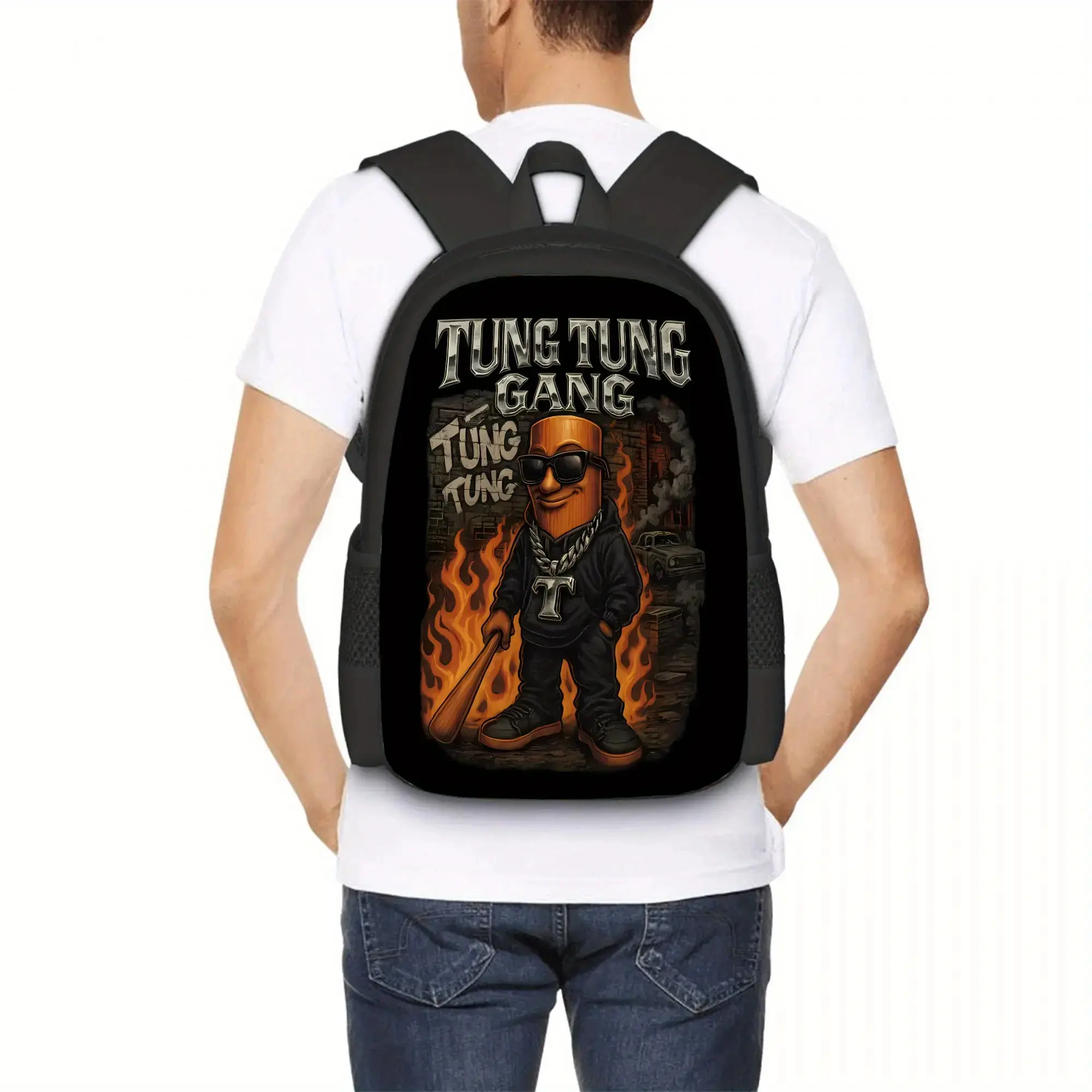 Bold Cartoon Memes Polyester Commuter Backpack - Lightweight, Durable, Laptop-Safe, Versatile, Separate Compartment, Adjustable Straps, Ideal for School/Daily Commute, Book Bags for Students