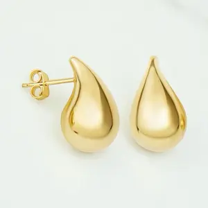 Aretes Gota 080 Unisex Gold Plated Earrings for Women and Men Elegant Teardrop Design Fashion Jewelry