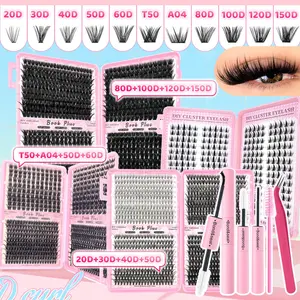 DIY Eyelash Extension Set, Single Eyelash Tuft 9-18mm, Mix20d 30D 40D 50D 60D 80D 100D, Eyelash Bonding & Tweezers, Beginner Friendly, Cosmetic