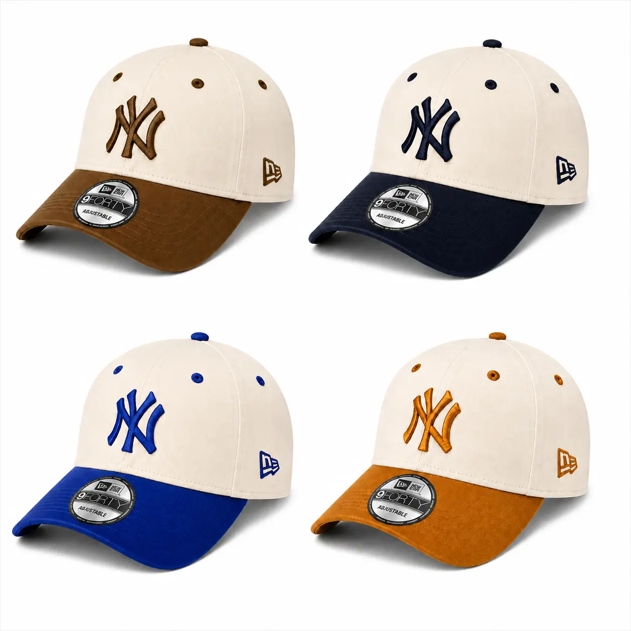 New Era 9Forty New York Yankees 2 Tone Strapback Buckle Baseball Cap, Black Blue Brown Green Mustard Color