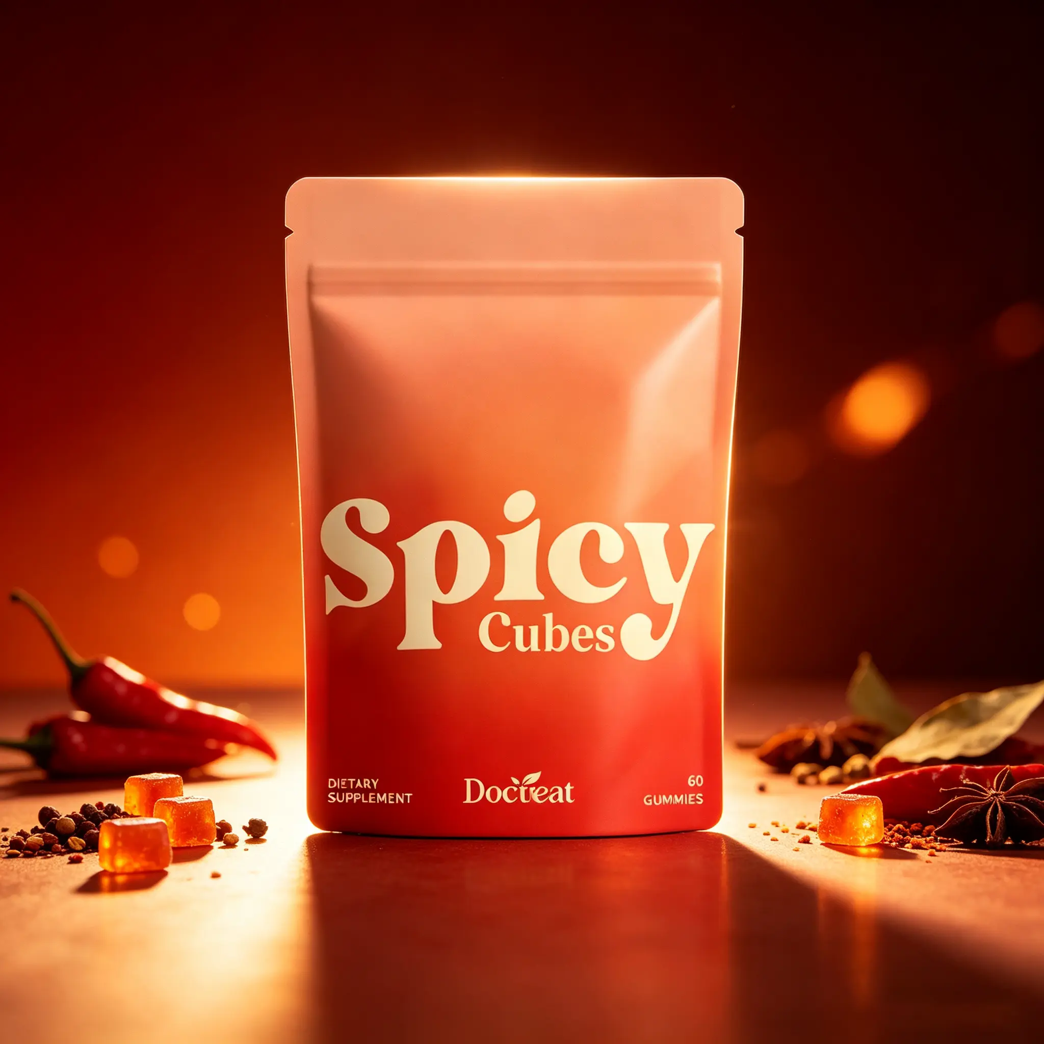 Spicy Cubes Gummies Maca Root Extract,L-Theanine,Caffeine & Ginger No Live Cultures 60 Gummies