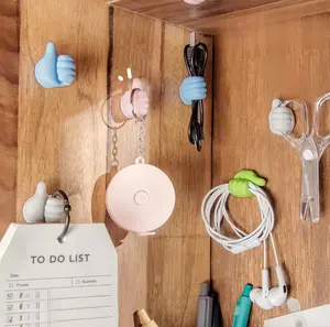 30/50PC Multifunctional Thumb Hook Organizer - Thumbs Up Design Wall-Mounted Cable & Accessory Holder with Colorful Hooks for Bathroom, Kitchen, Desk - Durable Plastic Cord Organizer (No Screws/Easy Installation) - Space-Saving Storage Solution