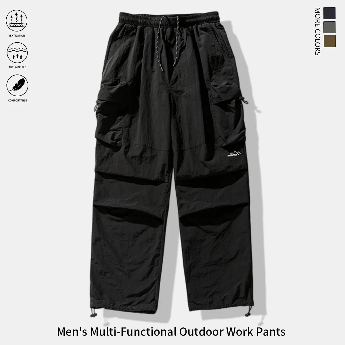 Men’s multi-pocket loose cargo pants, breathable and quick-drying outdoor workwear for hiking and camping, featuring a wide-leg design suitable for mountaineering, fishing, and everyday streetwear; men’s clothing, men’s hiking pants. fit sport pant